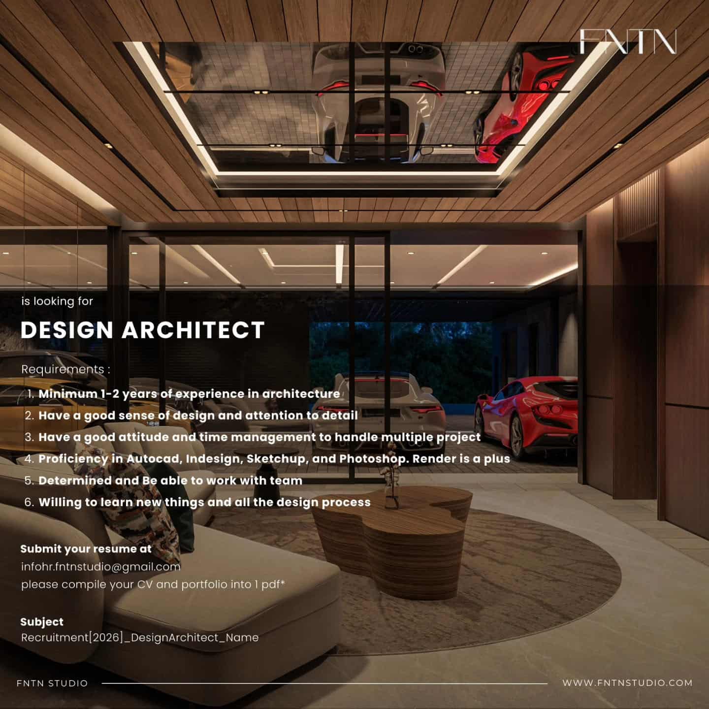 Lowongan Kerja Design Architect di FNTN Studio - Semarang (Pengalaman 1-2 Tahun)
